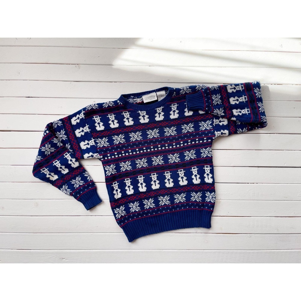 Christmas sweater 90s vintage Nordstrom blue cotton‎ snowman sweater